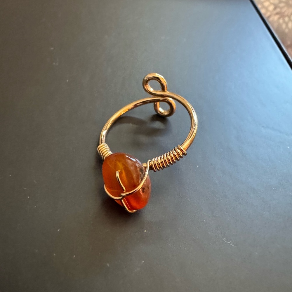 Artisan Gold Wire Ring with Carnelian Gemstone